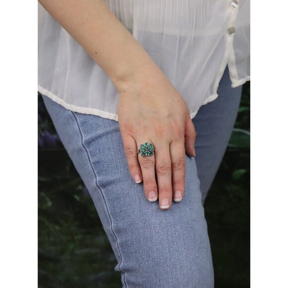 Sterling Silver Natural Green Onyx Flower Ring Size 7 3/4 - Picture 4 of 8